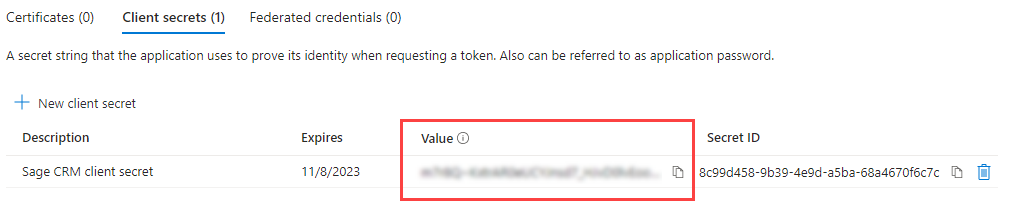 Client secret value