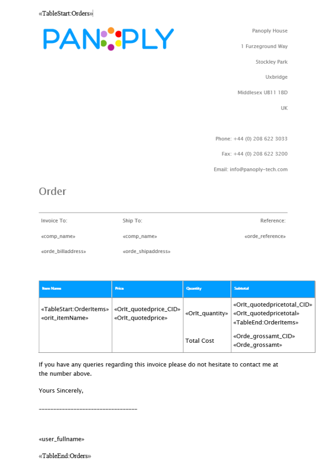 Nested mail merge - Order template